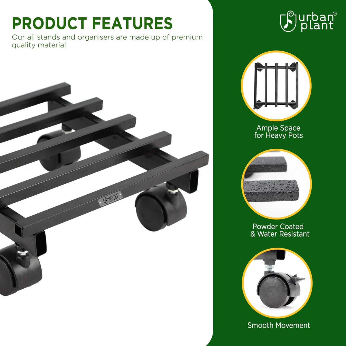 Urban Plant Square Caddy with Wheel Rolling Plant Stand